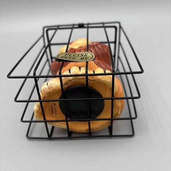 Vintage Coin Bank, Lion In A Cage "Please Feed Me" Ceramic Bank, 5" 80's  Taiwan - Picture 4 of 16